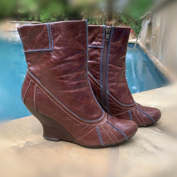 Kenzie Tulip Genuine Leather Demi Wedge Boots - Picture 1 of 16